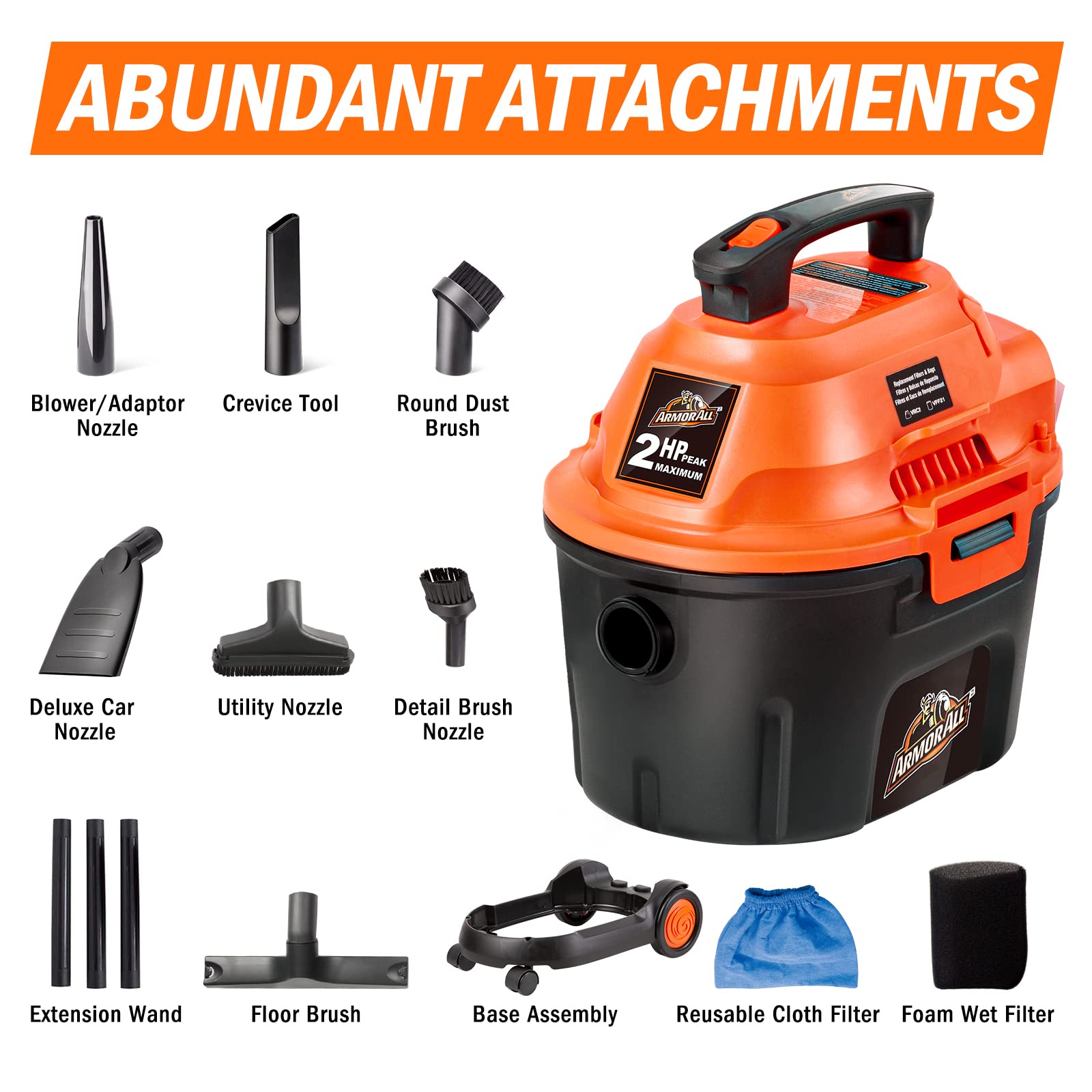 Armor All AA255W 2.5 Gallon Wet/Dry Vac Shop Vacuum